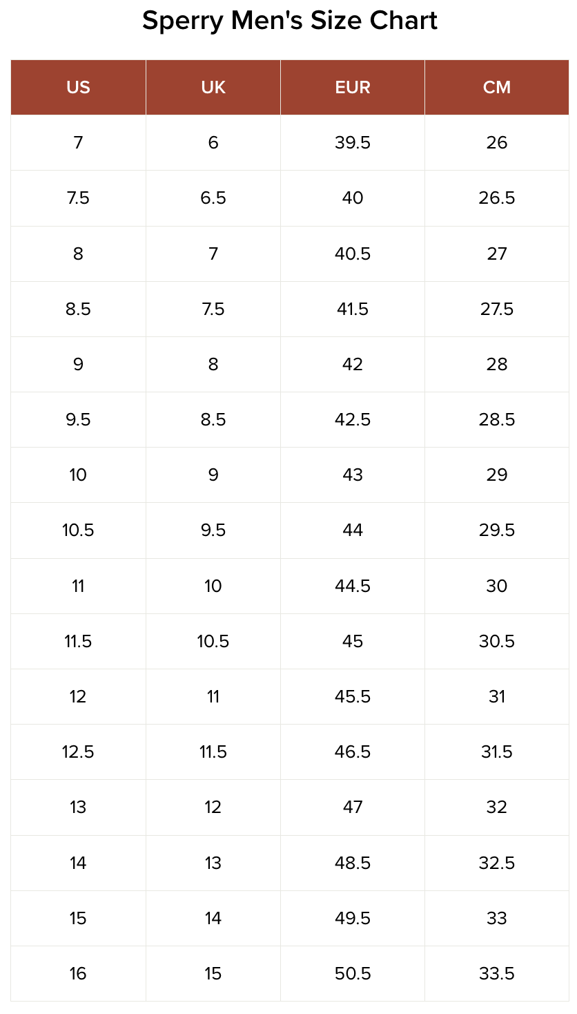 Sperry Shoe Size Chart Sperry Size Guide Sepatu Tenis Asc Court